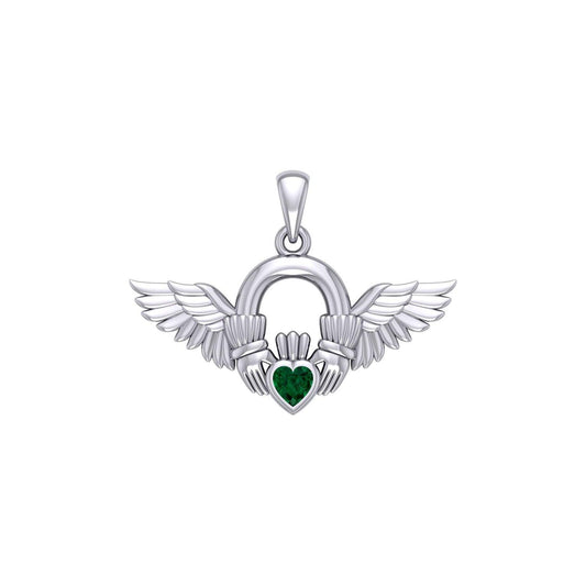 Irish Claddagh with Angel Wing Sterling Silver Pendant TPD5875