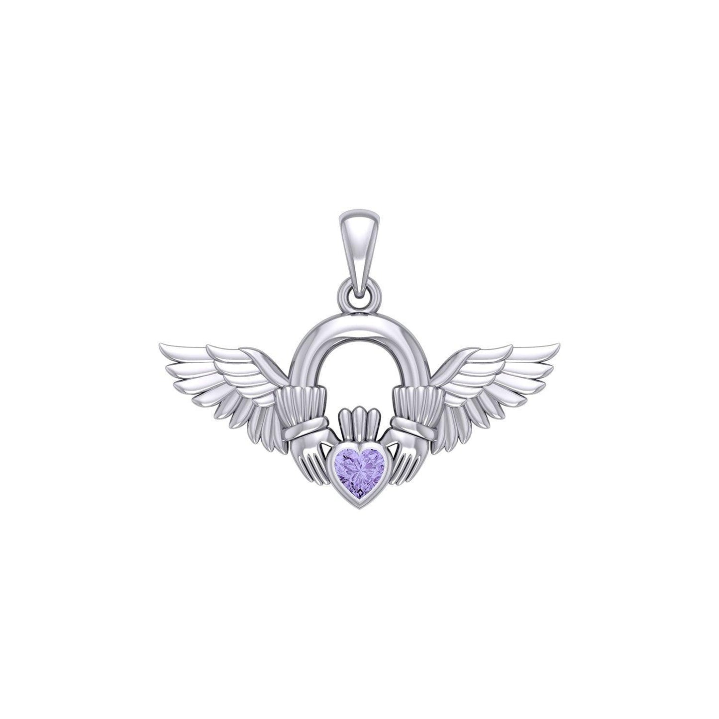 Irish Claddagh with Angel Wing Sterling Silver Pendant TPD5875