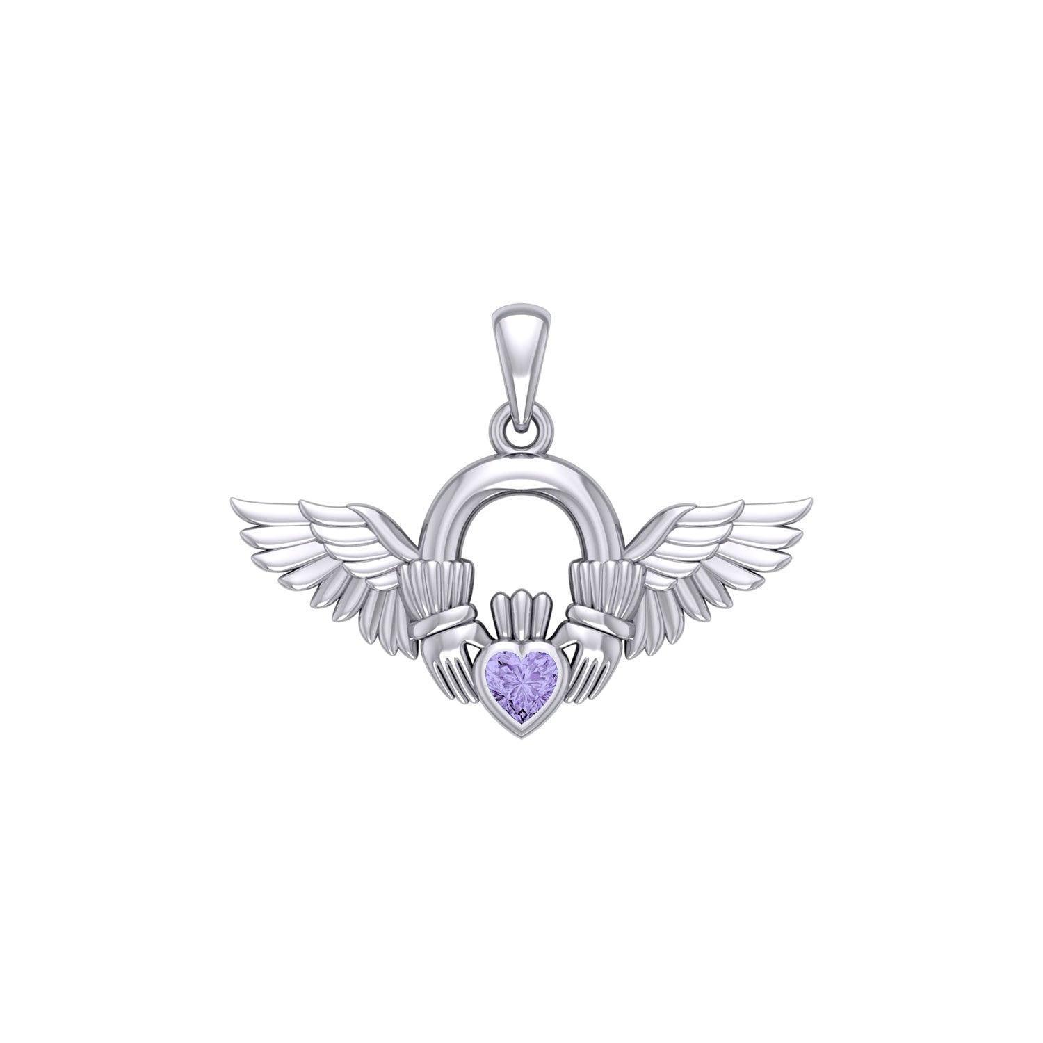 Irish Claddagh with Angel Wing Sterling Silver Pendant TPD5875