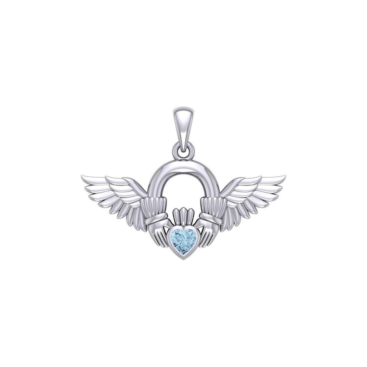Irish Claddagh with Angel Wing Sterling Silver Pendant TPD5875