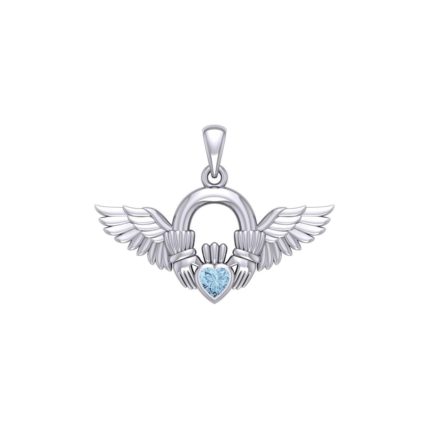 Irish Claddagh with Angel Wing Sterling Silver Pendant TPD5875