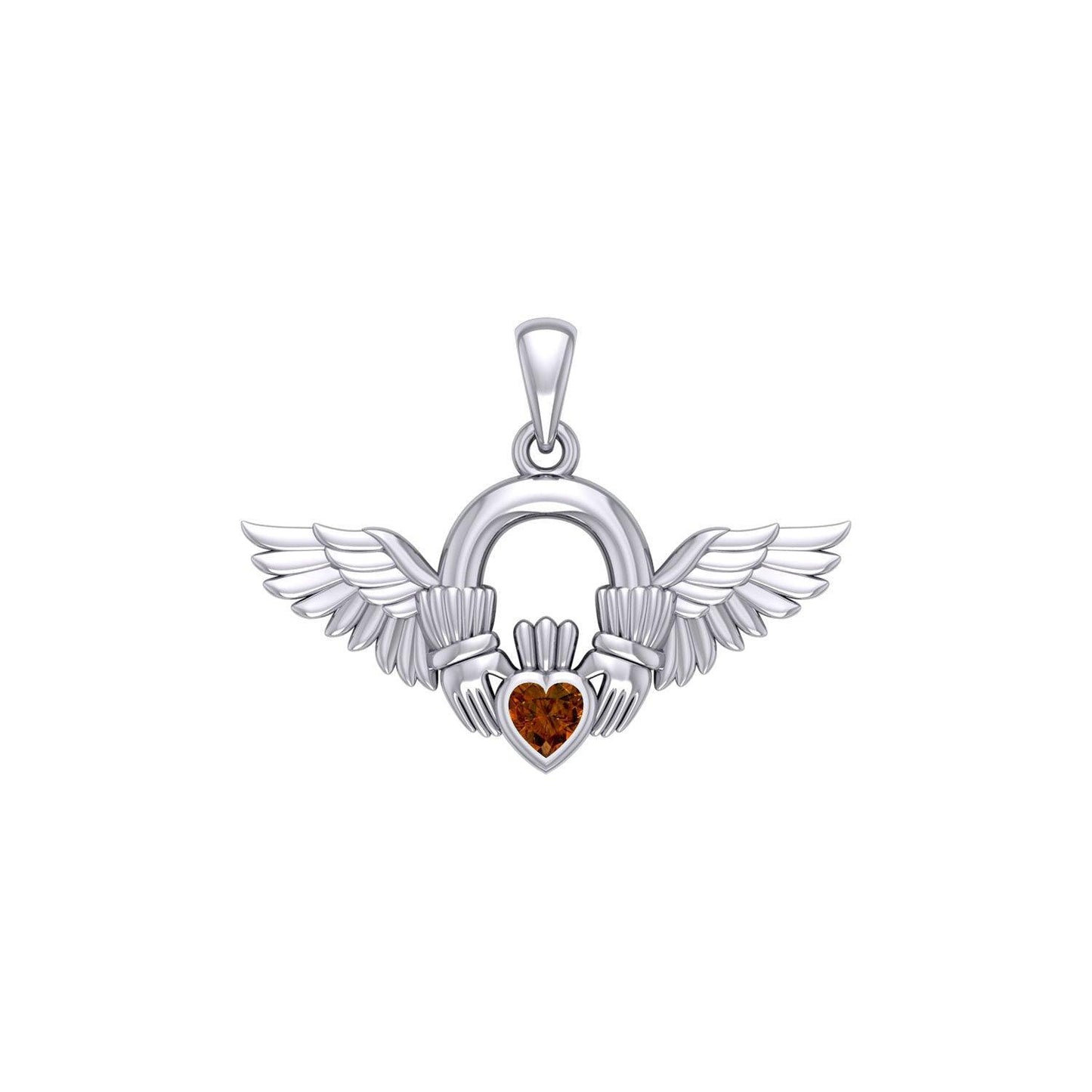 Irish Claddagh with Angel Wing Sterling Silver Pendant TPD5875