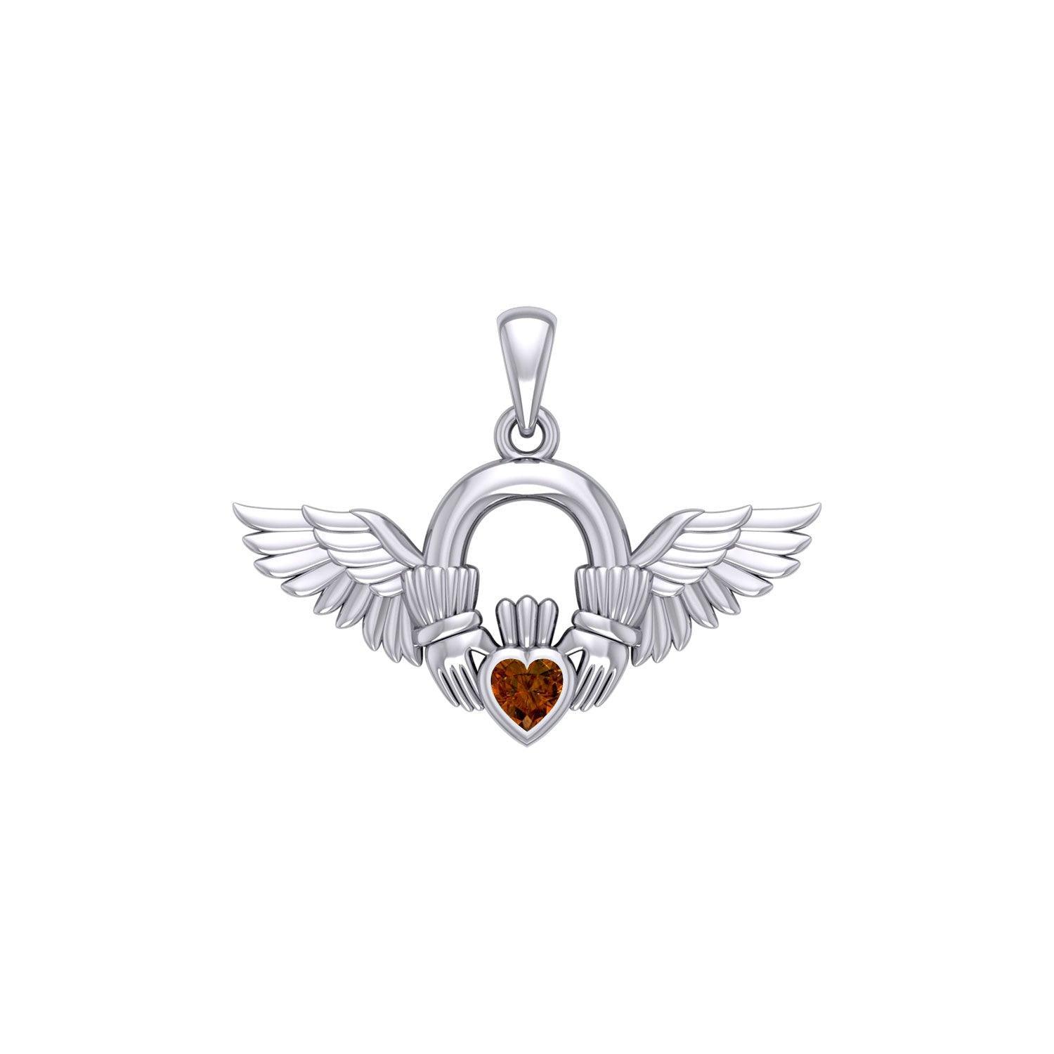Irish Claddagh with Angel Wing Sterling Silver Pendant TPD5875