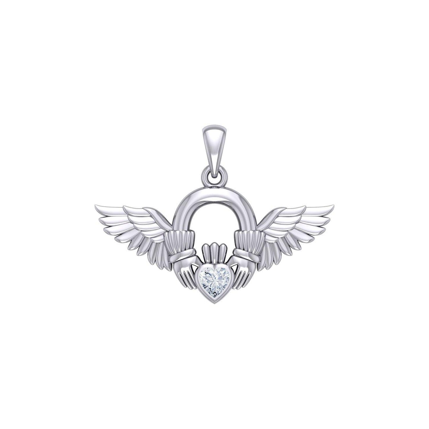 Irish Claddagh with Angel Wing Sterling Silver Pendant TPD5875