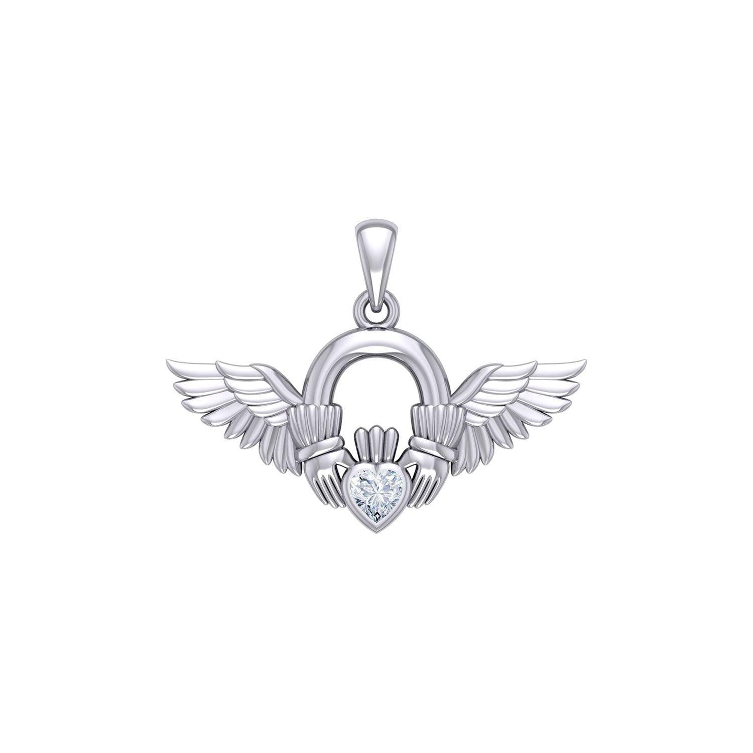Irish Claddagh with Angel Wing Sterling Silver Pendant TPD5875
