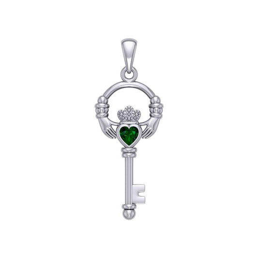 Irish Claddagh Mini Spiritual Key Silver Pendant TPD5878