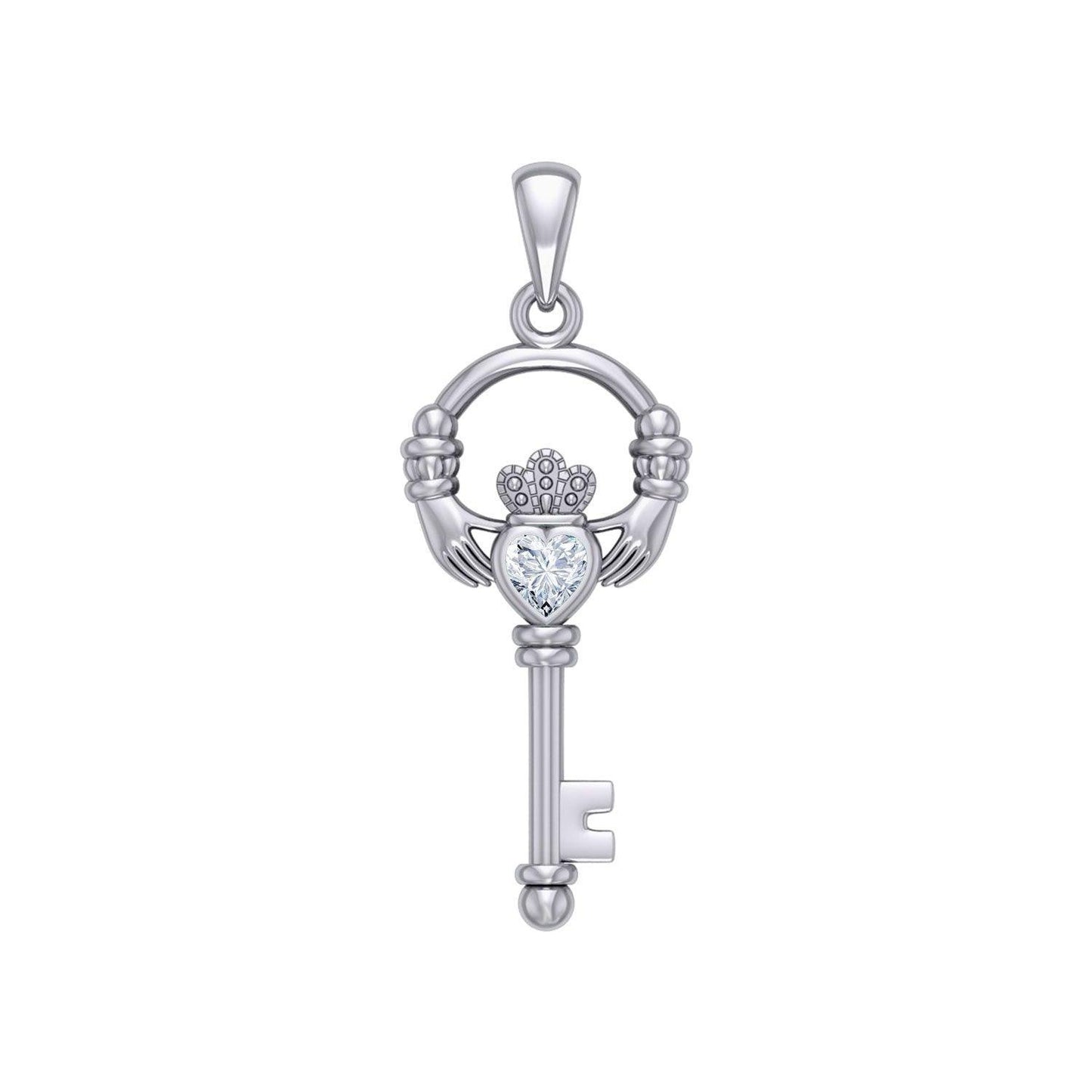Irish Claddagh Mini Spiritual Key Silver Pendant TPD5878