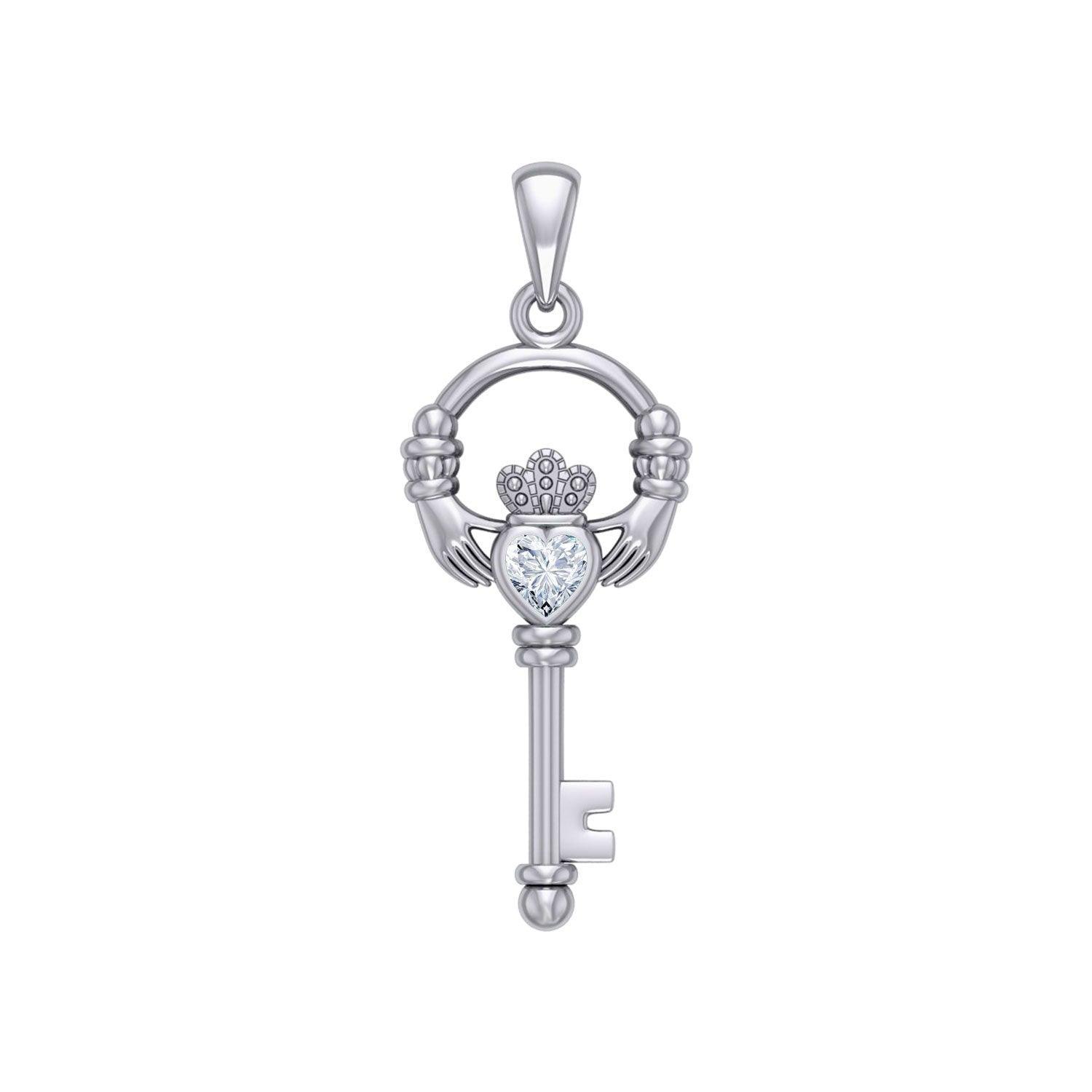 Irish Claddagh Mini Spiritual Key Silver Pendant TPD5878