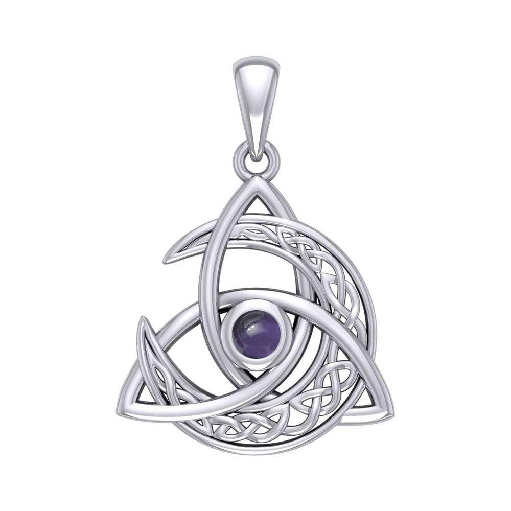 Trinity Knot with Celtic Crescent Moon Silver Pendant with Gem TPD5883