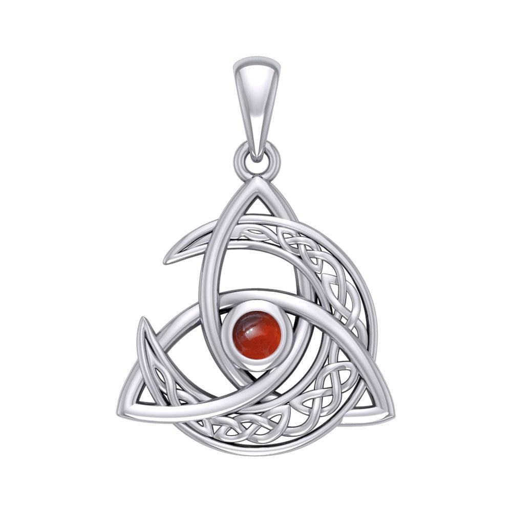 Trinity Knot with Celtic Crescent Moon Silver Pendant with Gem TPD5883