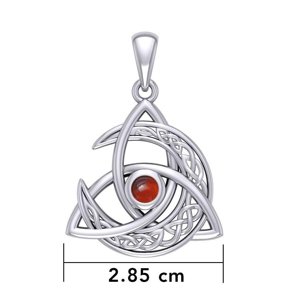 Trinity Knot with Celtic Crescent Moon Silver Pendant with Gem TPD5883