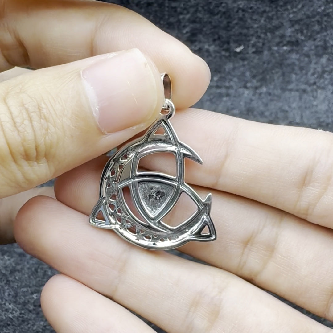 Trinity Knot with Celtic Crescent Moon and Triskele Silver Pendant TPD5885