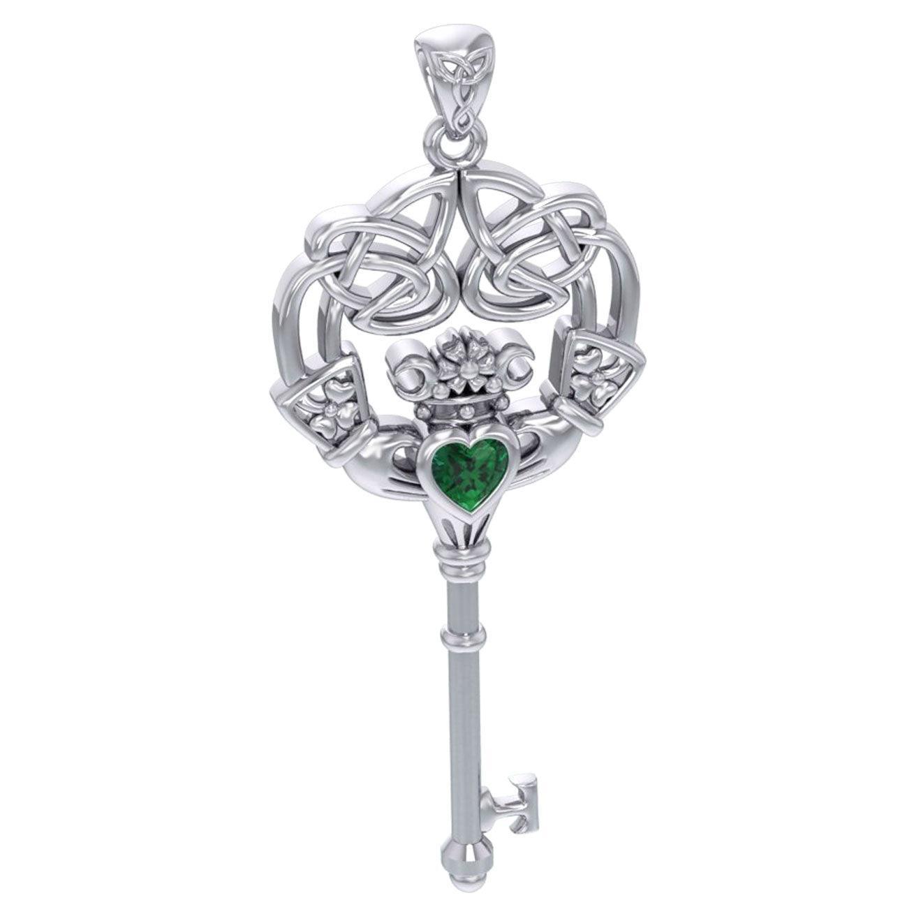 Irish Celtic Claddagh Spiritual Key Silver Pendant TPD5904