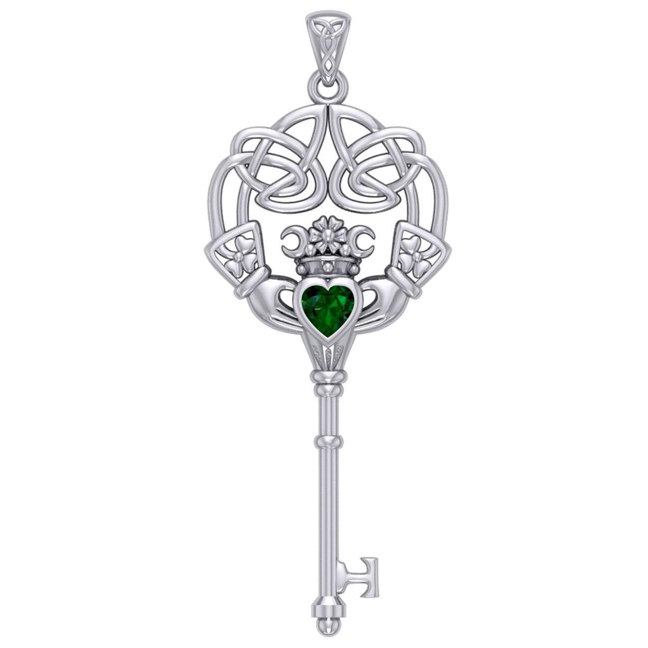 Irish Celtic Claddagh Spiritual Key Silver Pendant TPD5904