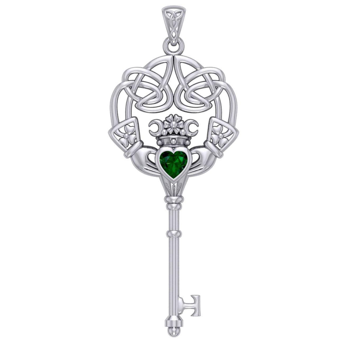 Irish Celtic Claddagh Spiritual Key Silver Pendant TPD5904