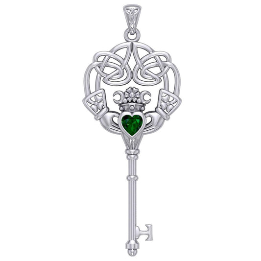 Irish Celtic Claddagh Spiritual Key Silver Pendant TPD5904