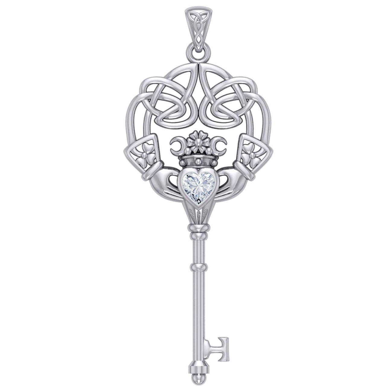 Irish Celtic Claddagh Spiritual Key Silver Pendant TPD5904