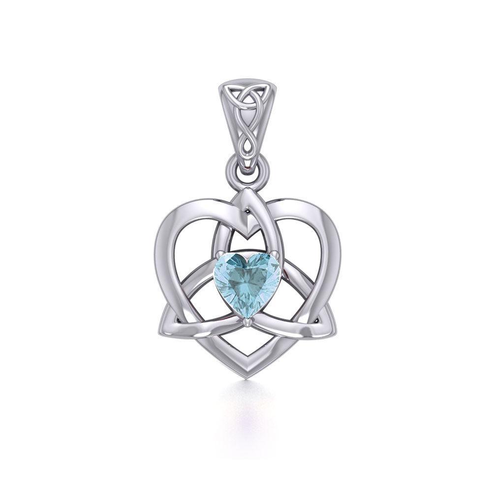 The Small Celtic Trinity Heart Silver Pendant with Gemstone TPD5913