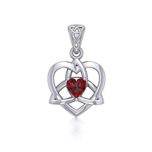 The Small Celtic Trinity Heart Silver Pendant with Gemstone TPD5913