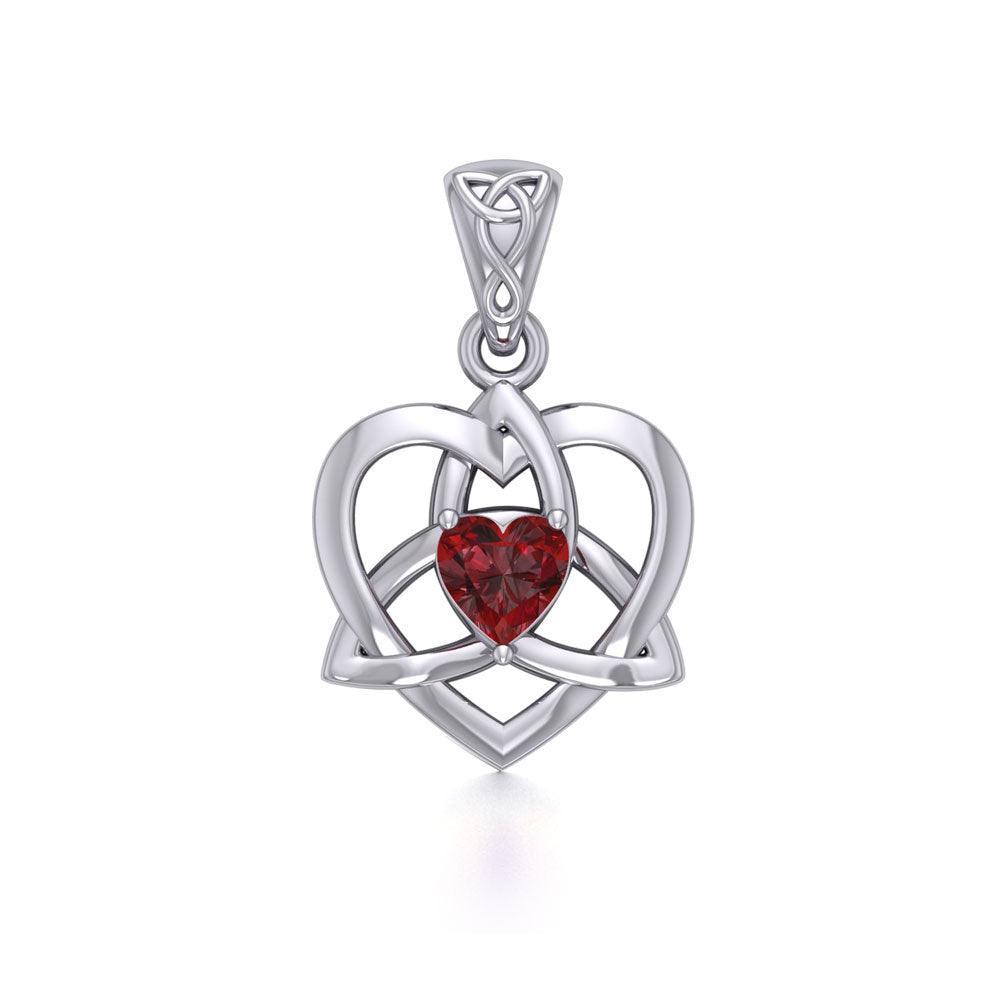 The Small Celtic Trinity Heart Silver Pendant with Gemstone TPD5913