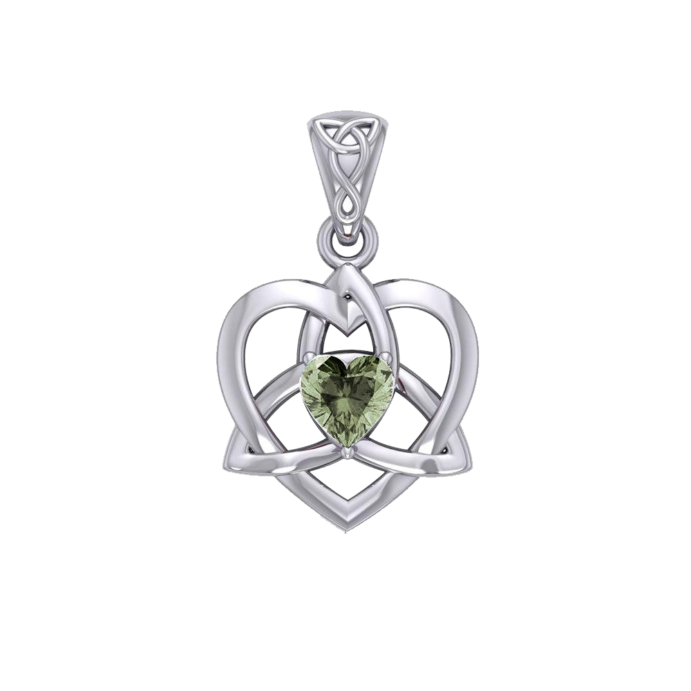 Lightweight Celtic Trinity Heart Sterling Silver Pendant with Gemstone TMD427