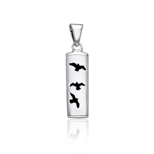 Flying Birds Cylinder Silver Pendant TPD594