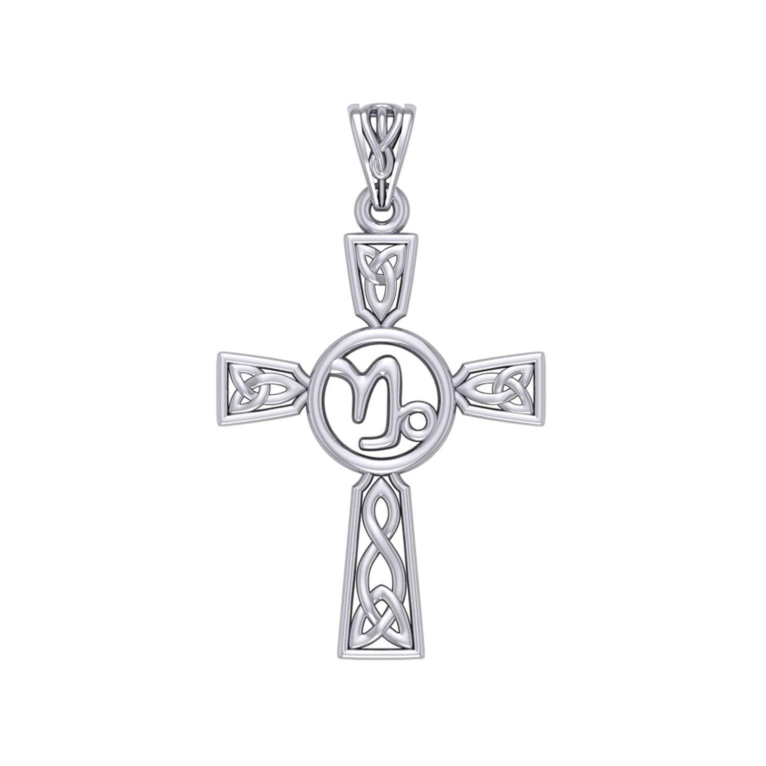 Celtic Cross Capricorn Astrology Zodiac Sign Silver Pendant TPD5945
