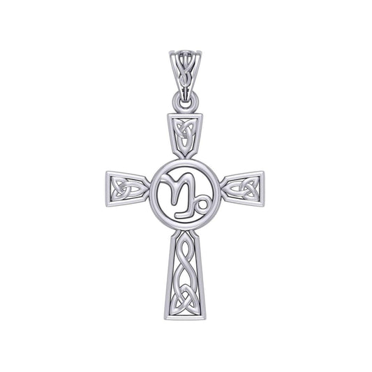 Celtic Cross Capricorn Astrology Zodiac Sign Silver Pendant TPD5945