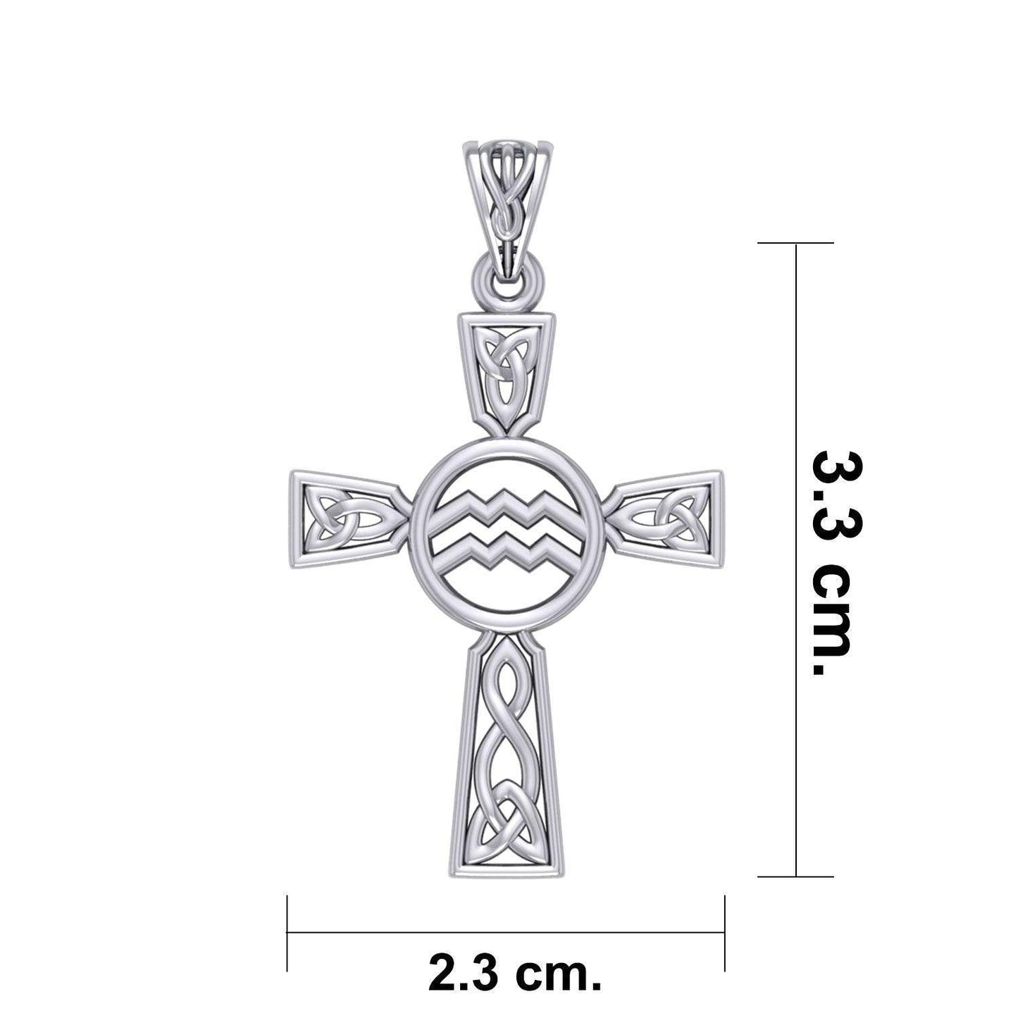 Celtic Cross Aquarius Astrology Zodiac Sign Silver Pendant TPD5946