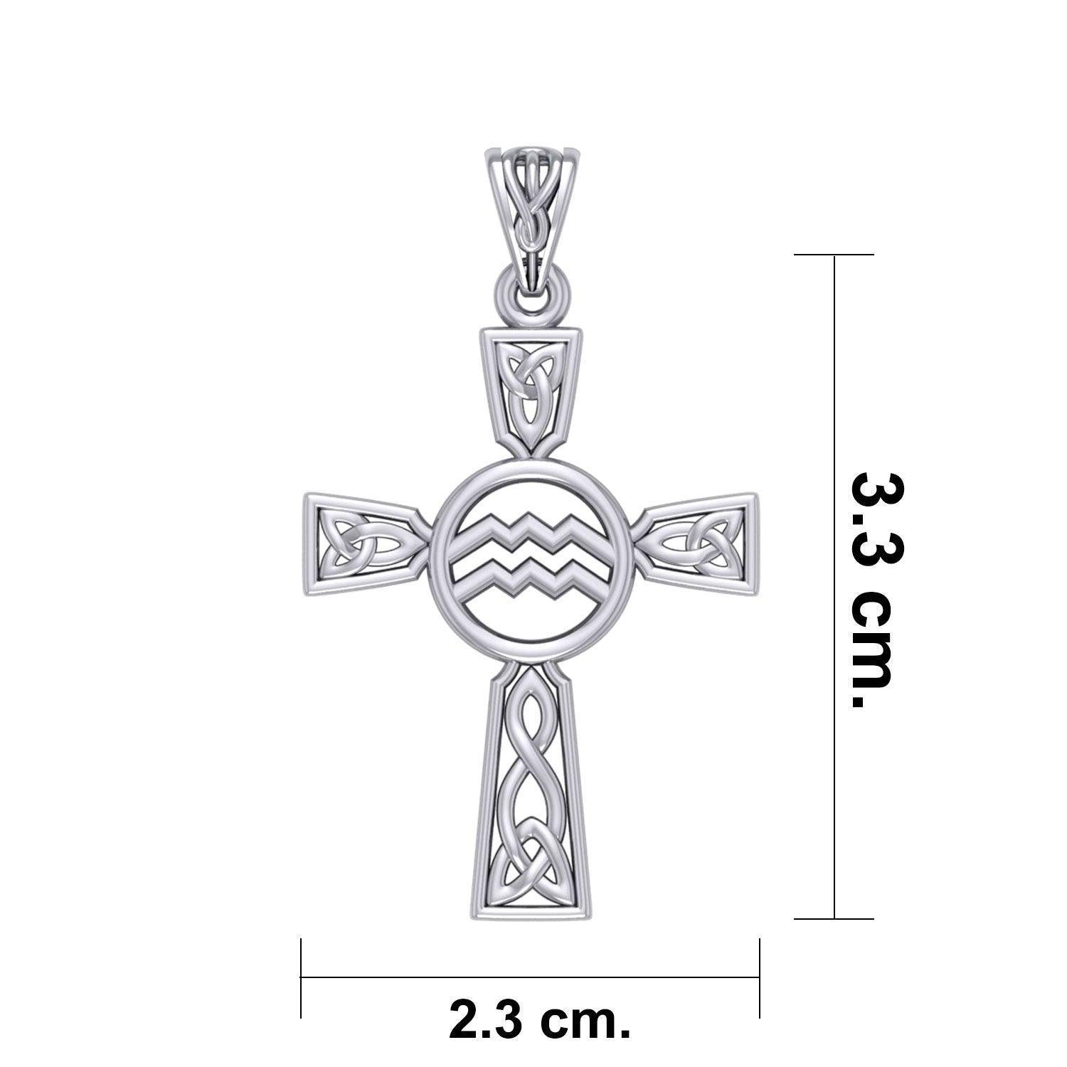 Celtic Cross Aquarius Astrology Zodiac Sign Silver Pendant TPD5946