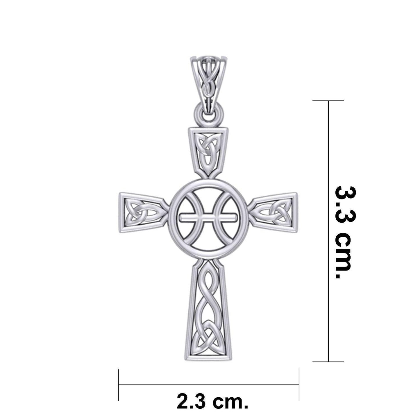 Celtic Cross Pisces Astrology Zodiac Sign Silver Pendant TPD5947
