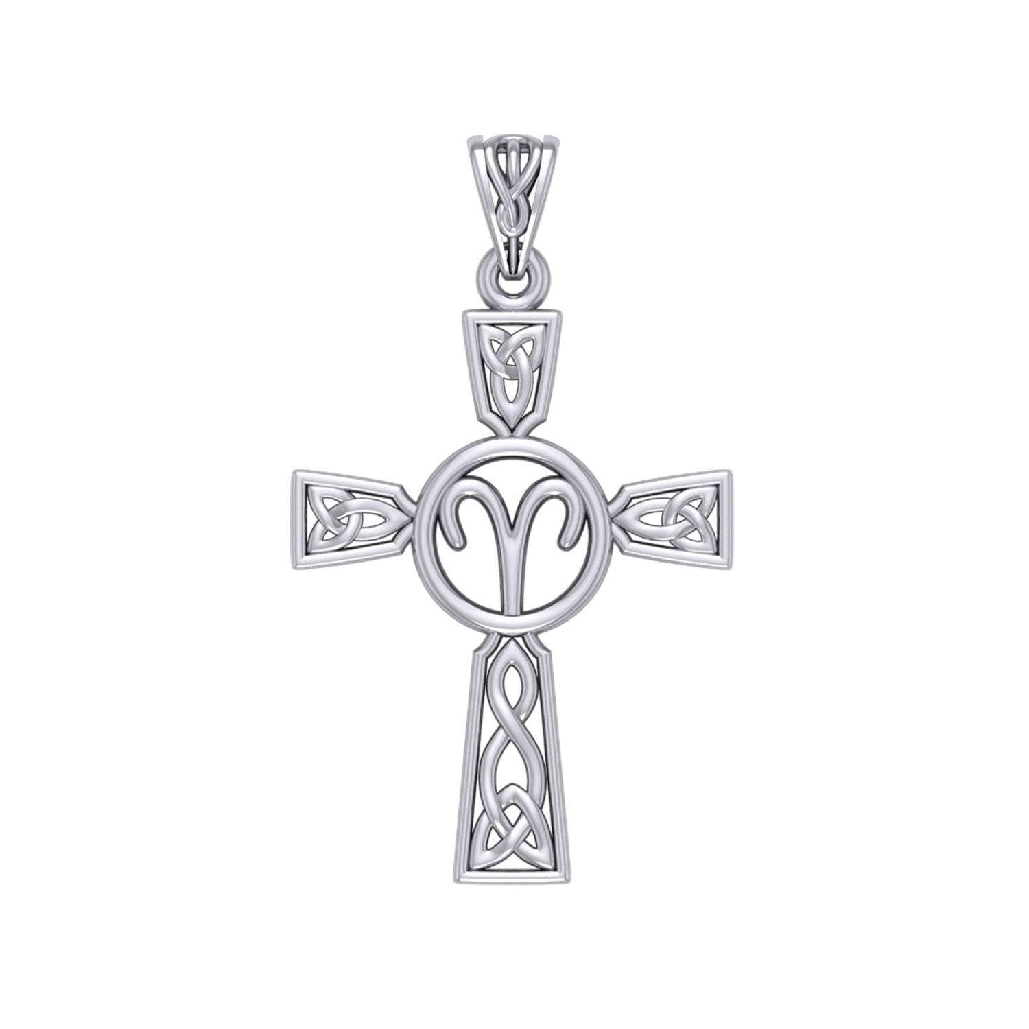 Celtic Cross Aries Astrology Zodiac Sign Silver Pendant TPD5948