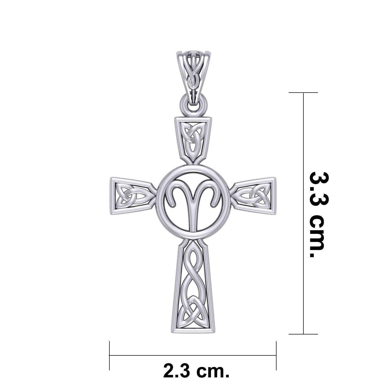 Celtic Cross Aries Astrology Zodiac Sign Silver Pendant TPD5948