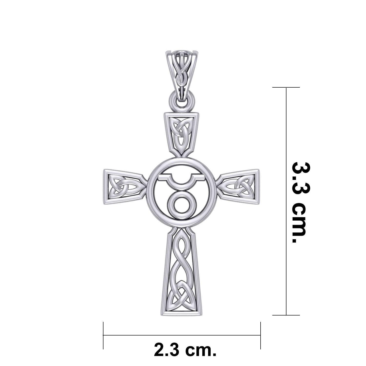 Celtic Cross Taurus Astrology Zodiac Sign Silver Pendant TPD5949