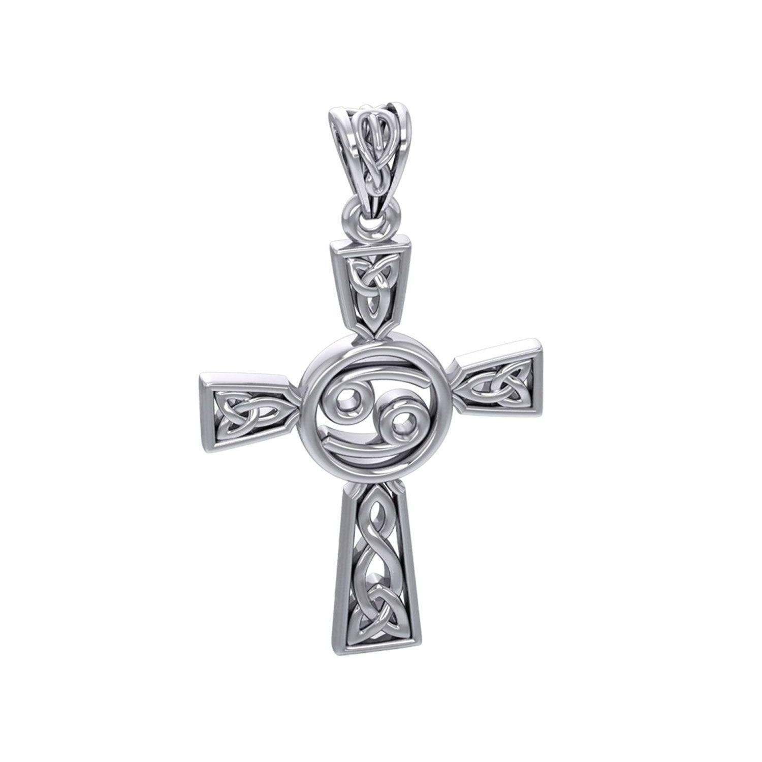 Celtic Cross Cancer Astrology Zodiac Sign Silver Pendant TPD5951