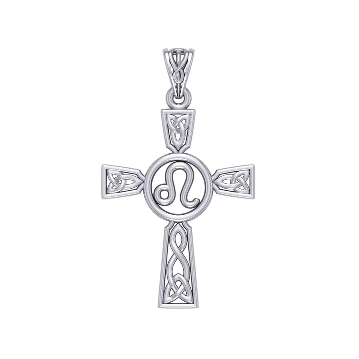 Celtic Cross Leo Astrology Zodiac Sign Silver Pendant TPD5952