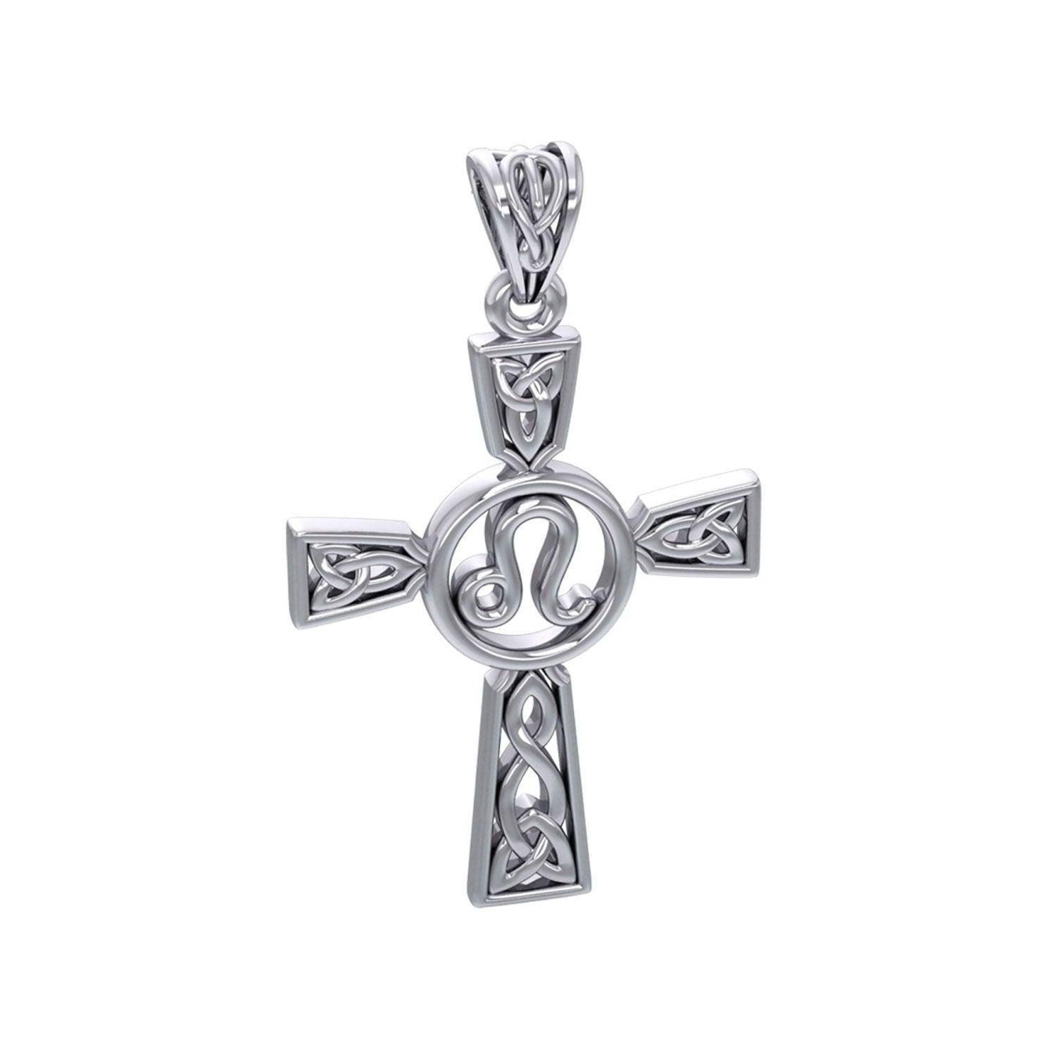 Celtic Cross Leo Astrology Zodiac Sign Silver Pendant TPD5952