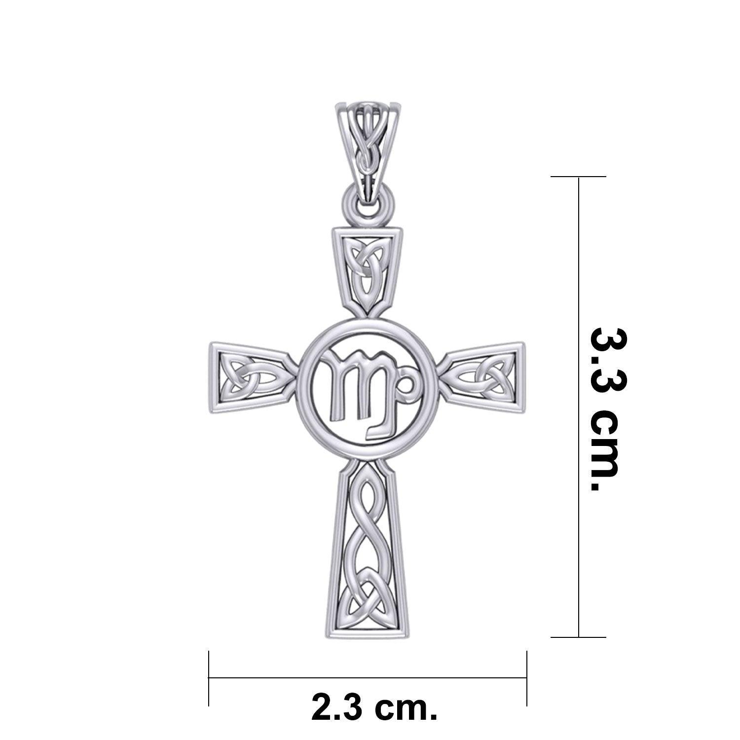 Celtic Cross Virgo Astrology Zodiac Sign Silver Pendant TPD5953