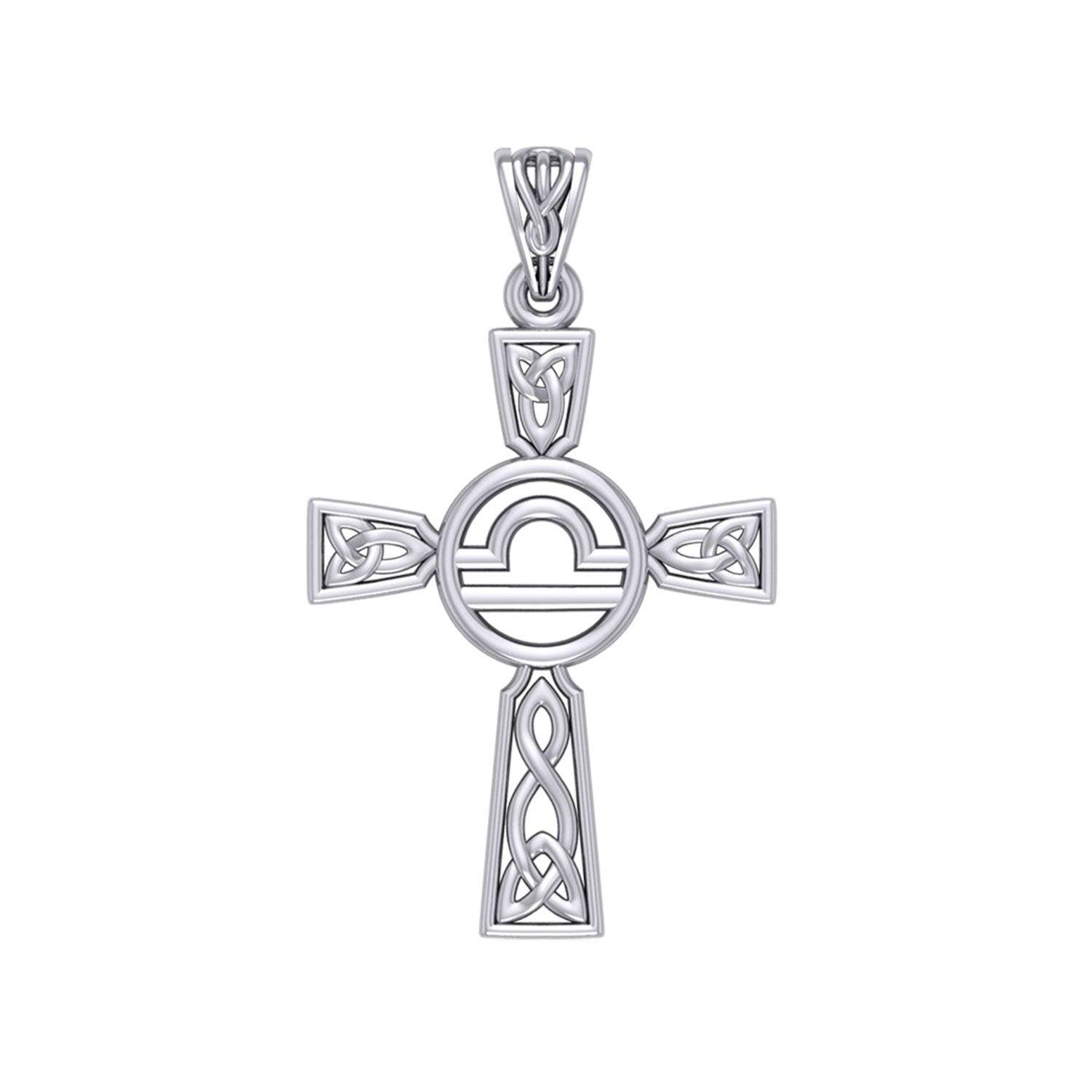 Celtic Cross Libra Astrology Zodiac Sign Silver Pendant TPD5954