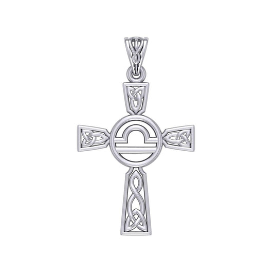 Celtic Cross Libra Astrology Zodiac Sign Silver Pendant TPD5954