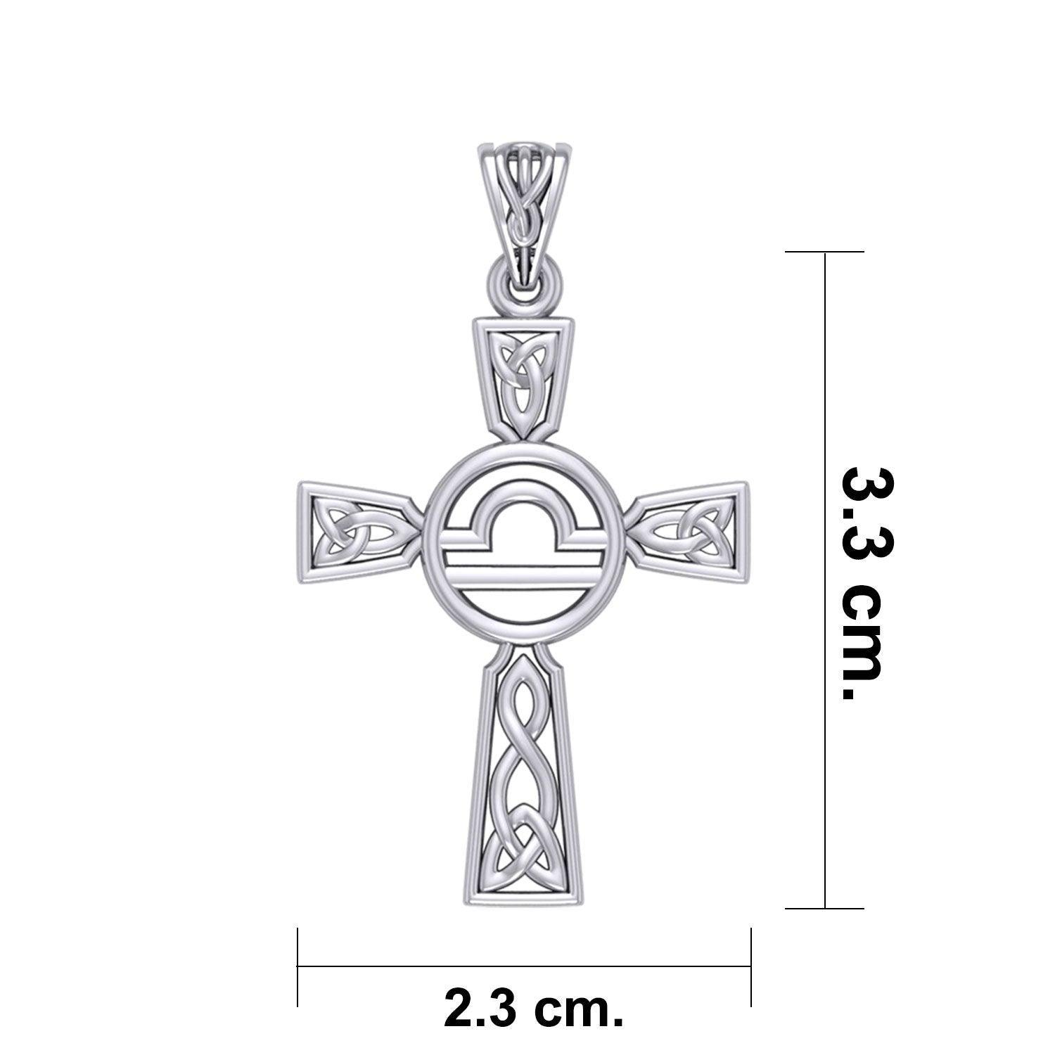 Celtic Cross Libra Astrology Zodiac Sign Silver Pendant TPD5954