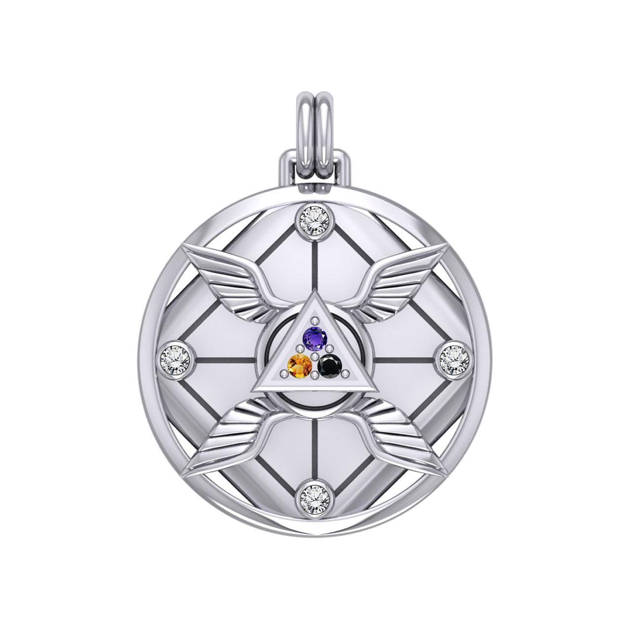 Growth and Protection Triangle Wings Silver Pendant with Gem TPD5957