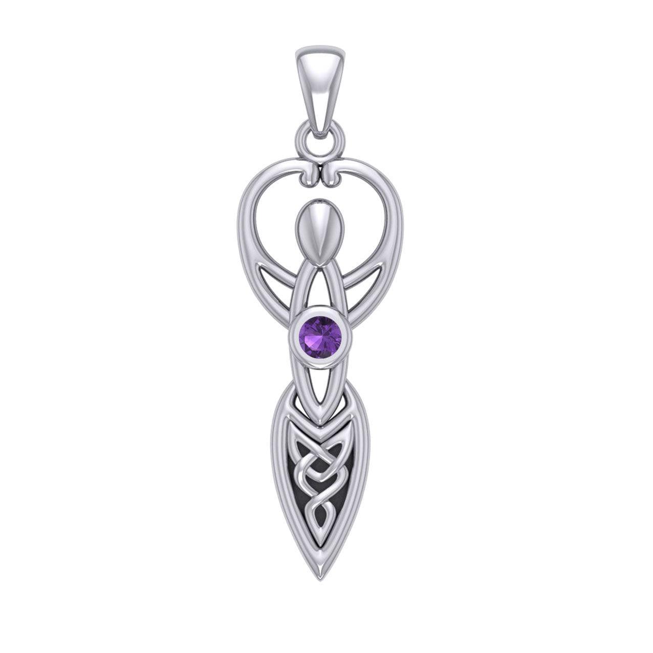 Celtic Goddess with Birthstone Silver Pendant TPD5959