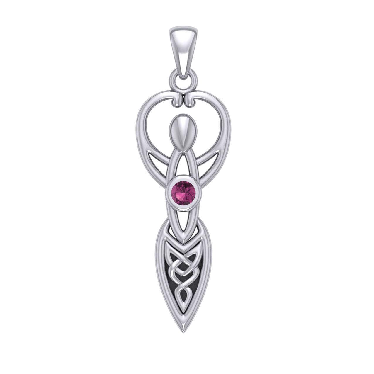 Celtic Goddess with Birthstone Silver Pendant TPD5959
