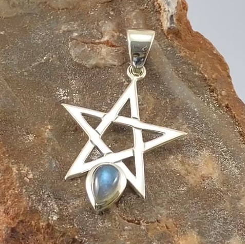 Pentagram Spirit Sterling Silver Pendant with Gemstone TPD5963