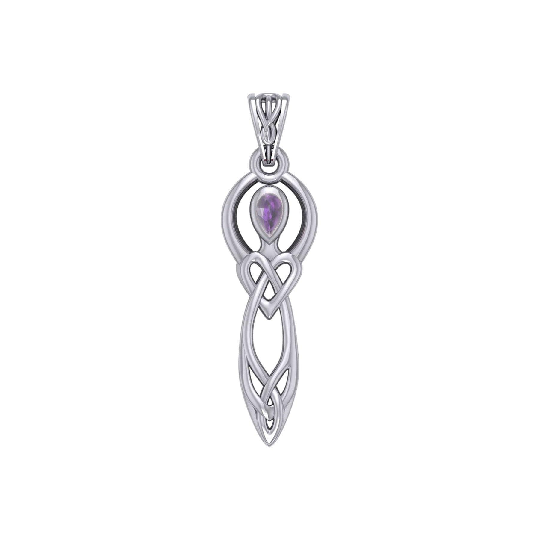 Celtic Knotwork Goddess with Gemstone Silver Pendant TPD5968