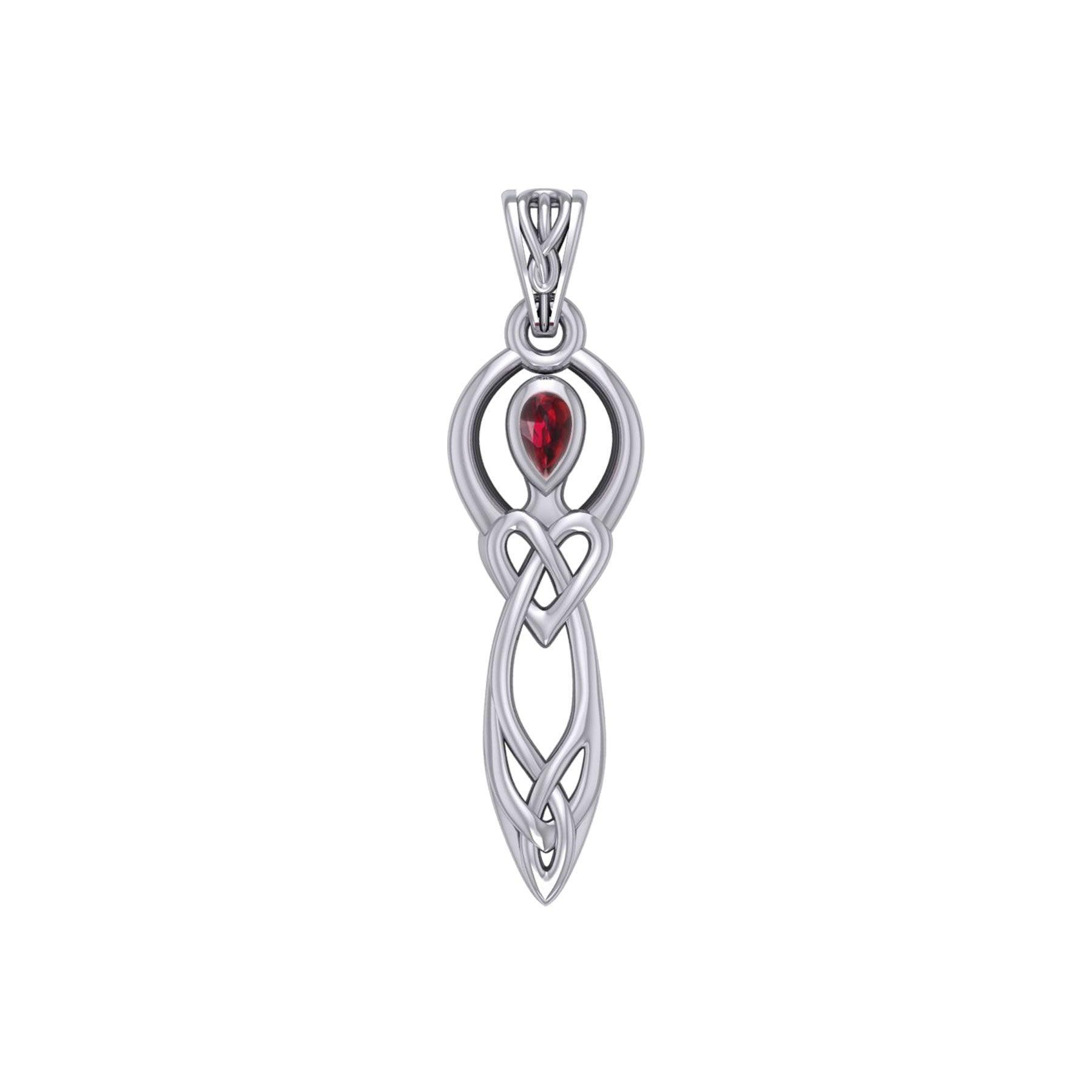 Celtic Knotwork Goddess with Gemstone Silver Pendant TPD5968