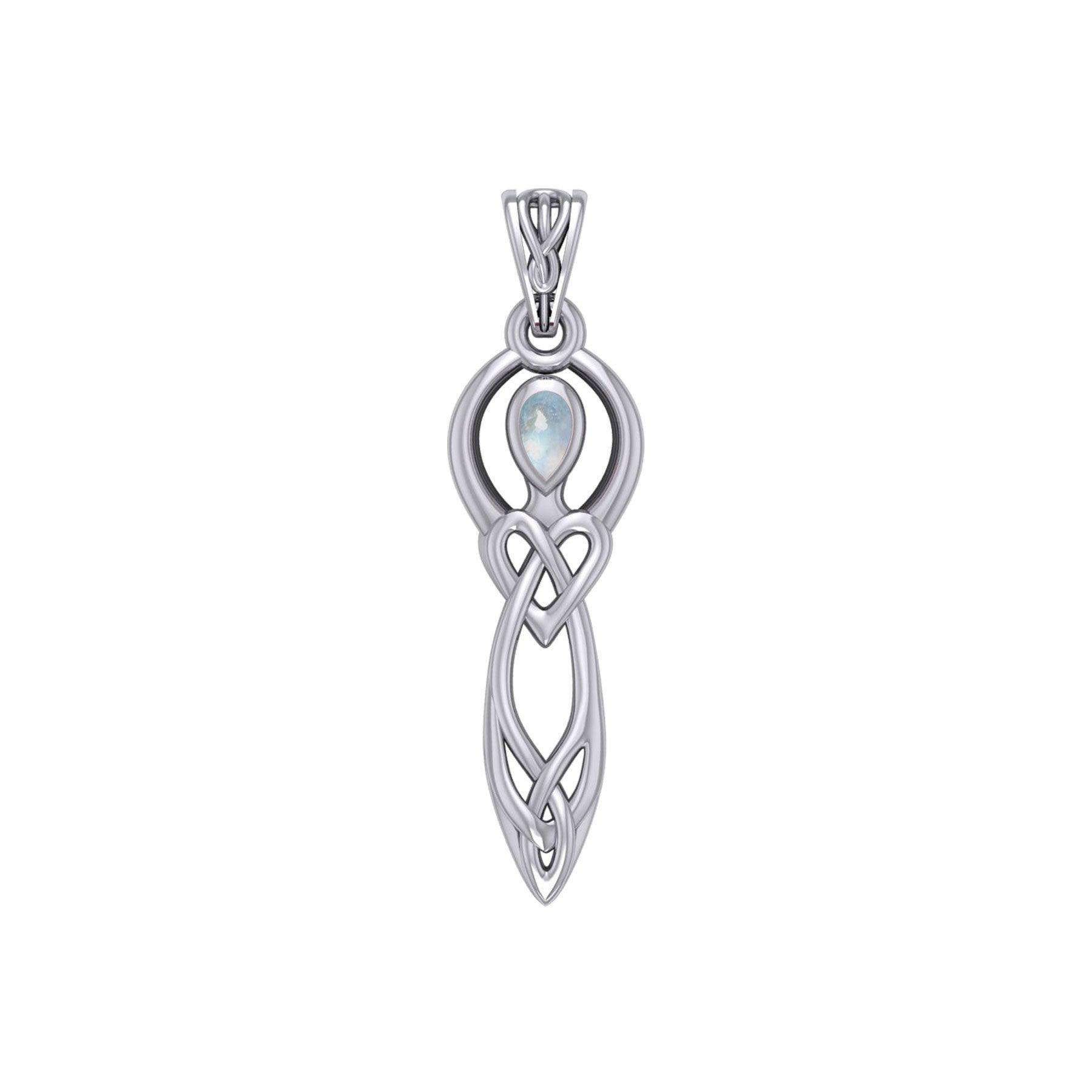 Celtic Knotwork Goddess with Gemstone Silver Pendant TPD5968