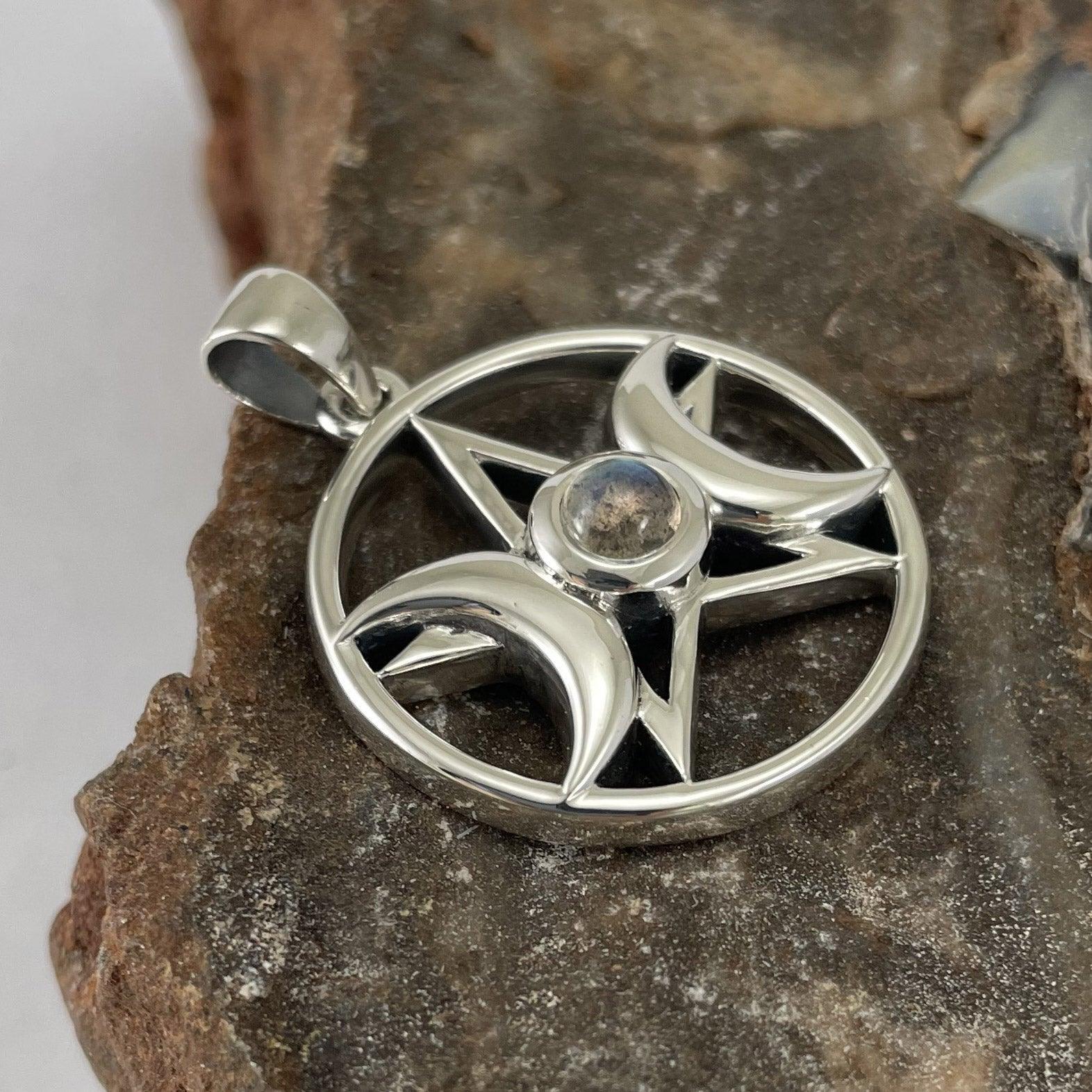 Triple Goddess Silver Pendant with Gemstone TPD5969