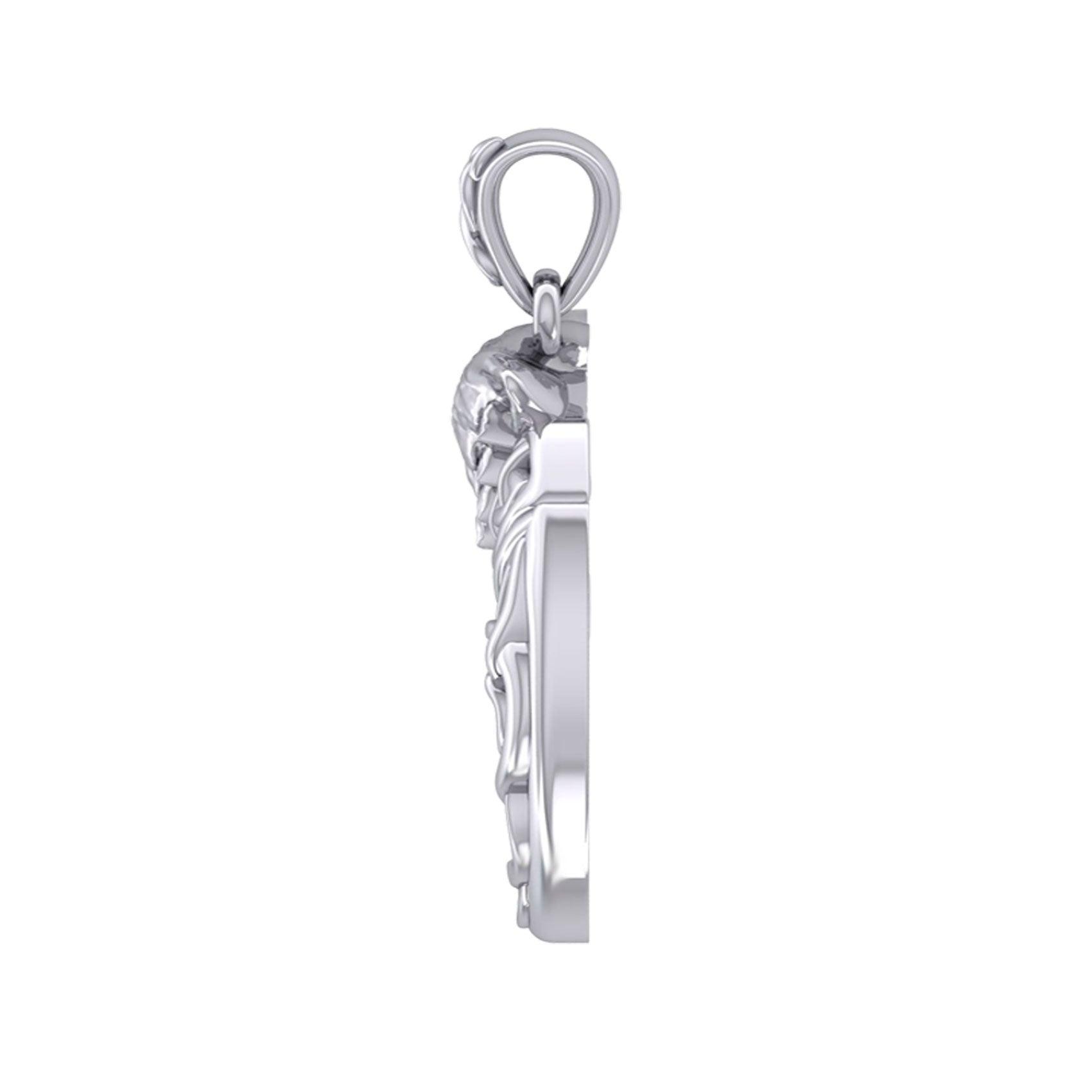 Wolf with Celtic Viking Norse Horn Silver Pendant TPD5979